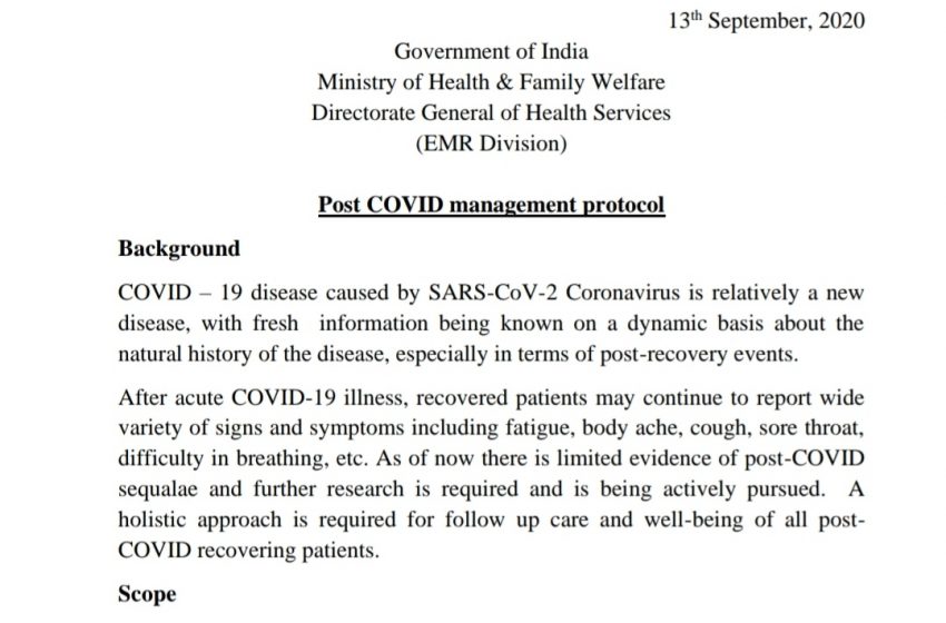  Govt issues post COVID management protocol