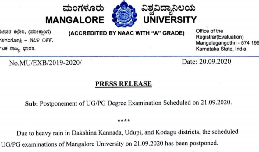  Mangaluru University exam postponed