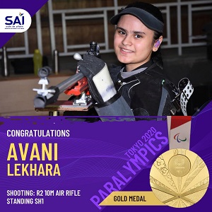  Avani Lekhara becomes the first Indian woman in history to win a Paralympic Gold medal in shooting