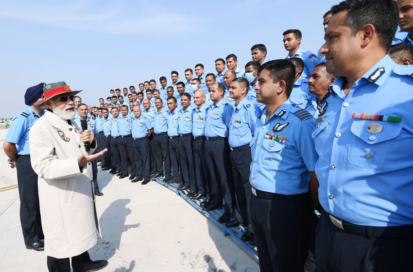  PM Modi celebrates Diwali with soldiers of Indian Armed Forces in Nowshera