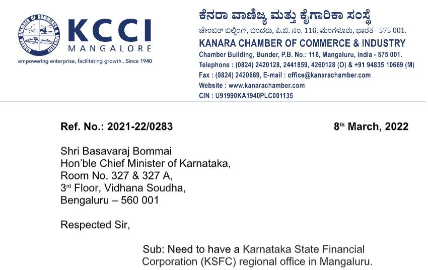  KCCI seeks KSFC regional office in Mangaluru