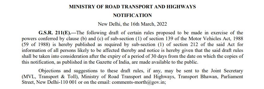  Draft notification on formalizing movement of personal vehicles when entering India
