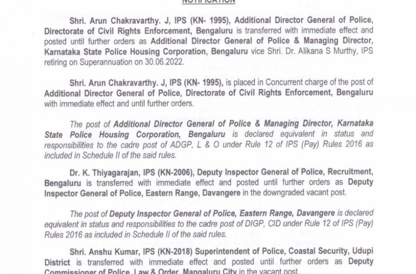  Anshu Kumar appointed DCP of Mangaluru