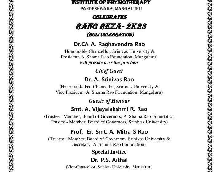  Srinivas University’s Institute of Physiotherapy gears up for Rang Reza-2K23 Holi celebration