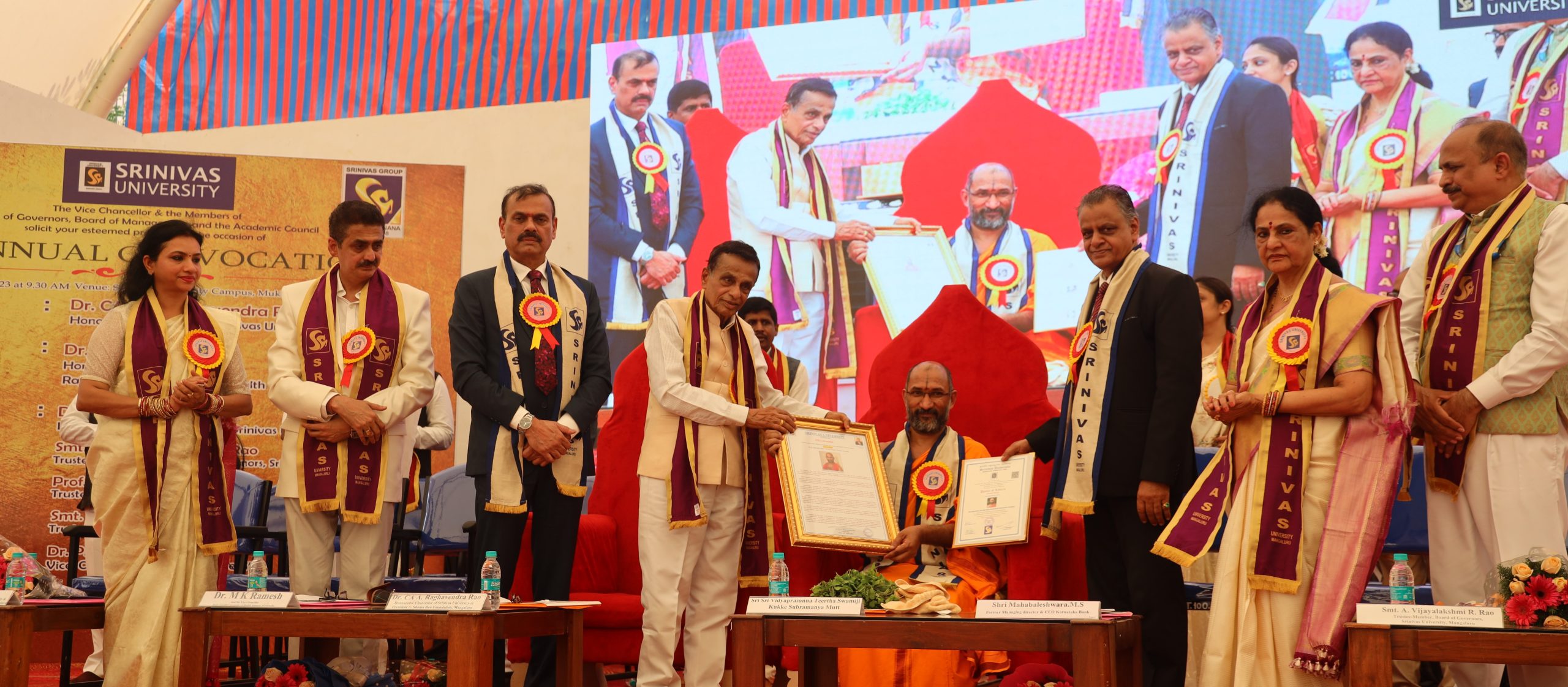 Sri Vidyaprasanna Tirtha Swamiji and M.S. Mahabaleshwar Rao Receive Honorary Doctorates at Srinivas University’s Convocation Day