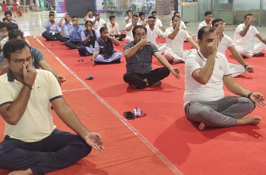  Mangaluru International Airport observes 9th International Yoga Day