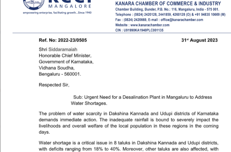 KCCI Writes to Chief Minister: Mangaluru Needs Desalination Plant Now